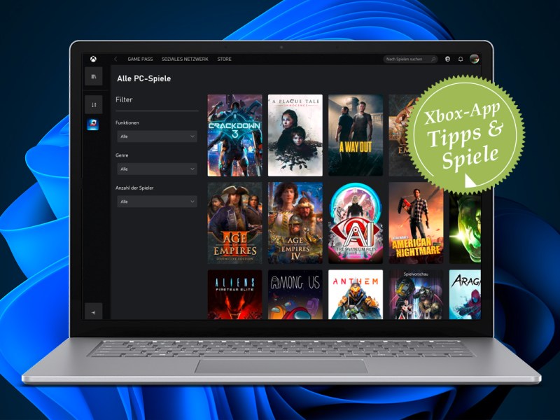 Das Bild zeigt einen Laptop mit geöffneter Xbox App.