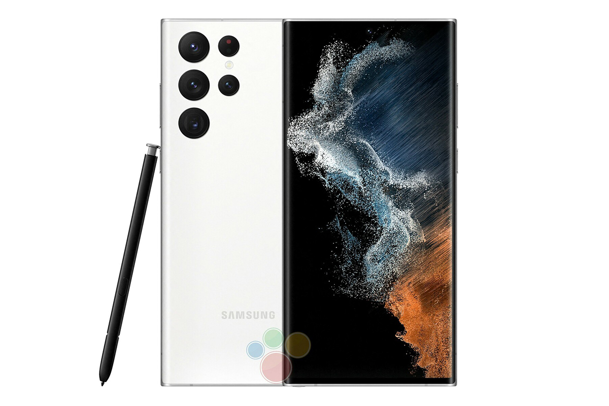 Samsung Galaxy S22 Ultra in weiss Ansicht mit Vor- und Rückseite