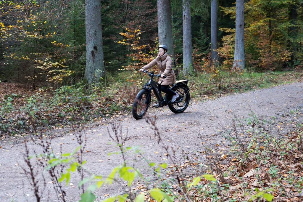 Testerin fährt auf dem Himiway Zebra.