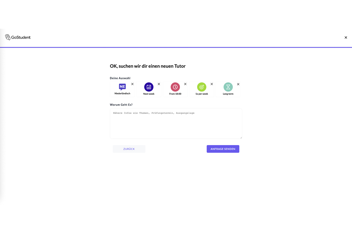 Screenshot der Online-Nachhilfe-Seite GoStudent.