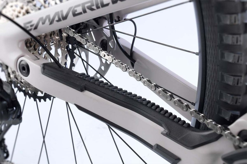 Nahaufnahme Kettenstrebenschutz an einem Fahrrad