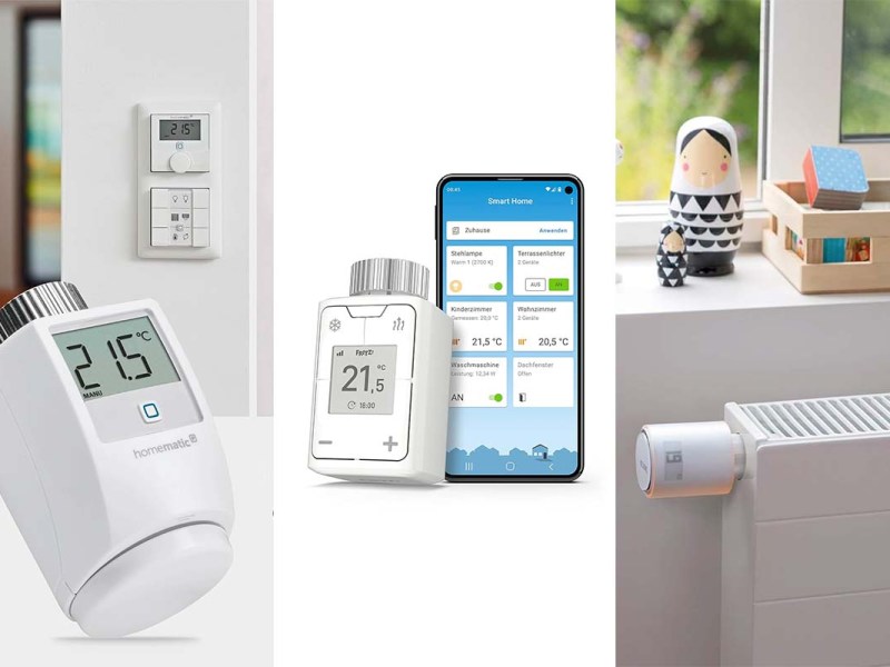 Dreigeteiltes Bild, auf jedem sieht man ein Heizkörperthermostat in einer anderen Situation