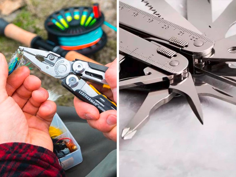 Multitools verschiedener Hersteller auf einem zweigeteiltem Bild.